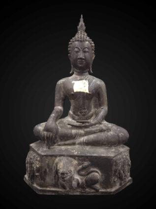 Thai Bronze Earth-Touching Buddha Statue with Elephant Base – 43 cm