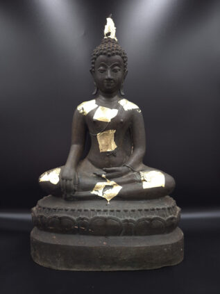 Thai Bronze Earth-Touching Buddha Statue with Applied Gold Leaf – 43 cm