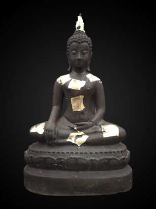 Thai Bronze Earth-Touching Buddha Statue with Applied Gold Leaf – 43 cm