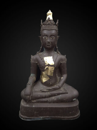 Crowned Seated Buddha Statue in Khmer-Influenced Style – 37 cm