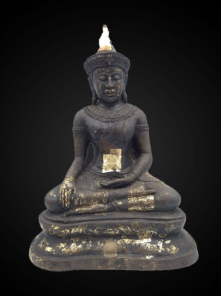 Khmer Style Bronze Crowned Earth-Touching Buddha – 38 cm