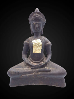 Khmer Style Bronze Crowned Meditation Buddha Statue – 23 cm