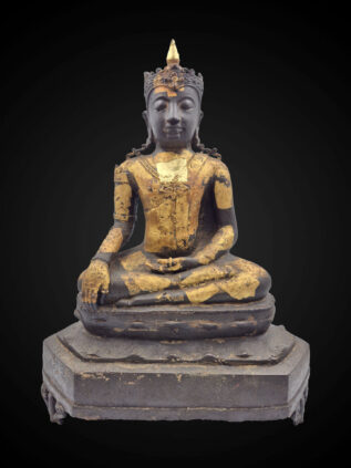 Khmer Style Bronze Crowned Meditation Buddha Statue – 45 cm
