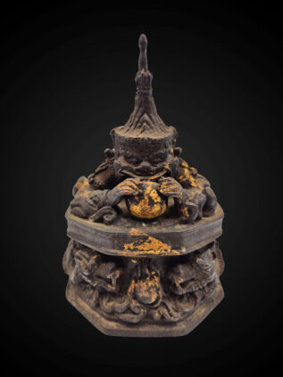 Thai Bronze Phra Rahu Ritual Statue with Phra Somdej Base – 17 cm