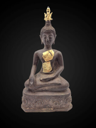 Thai Style Bronze Earth-Touching Buddha on Ornamental Base – 34 cm