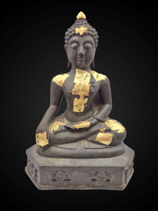 Thai Regional Bronze Seated Meditation Buddha with Gold Leaf – 39 cm