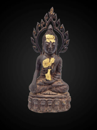 Thai Bronze Medicine Buddha (Phra Kring) with Flame Aureole – 30 cm