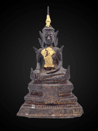 Rattanakosin Bronze Buddha Statue on Ornate Throne Base – 31 cm