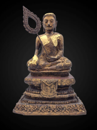 Rattanakosin Bronze Buddha Statue with Ornate Fan – 33 cm