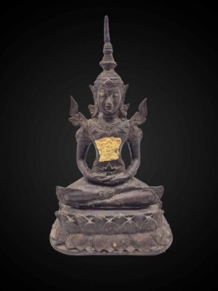Thai Khmer-Influenced Bronze Crowned Meditation Buddha – 28 cm