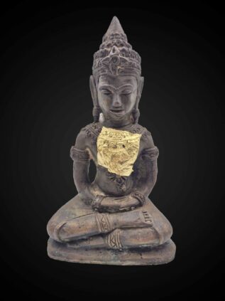 Khmer-Influenced Thai Bronze Crowned Buddha – 19 cm