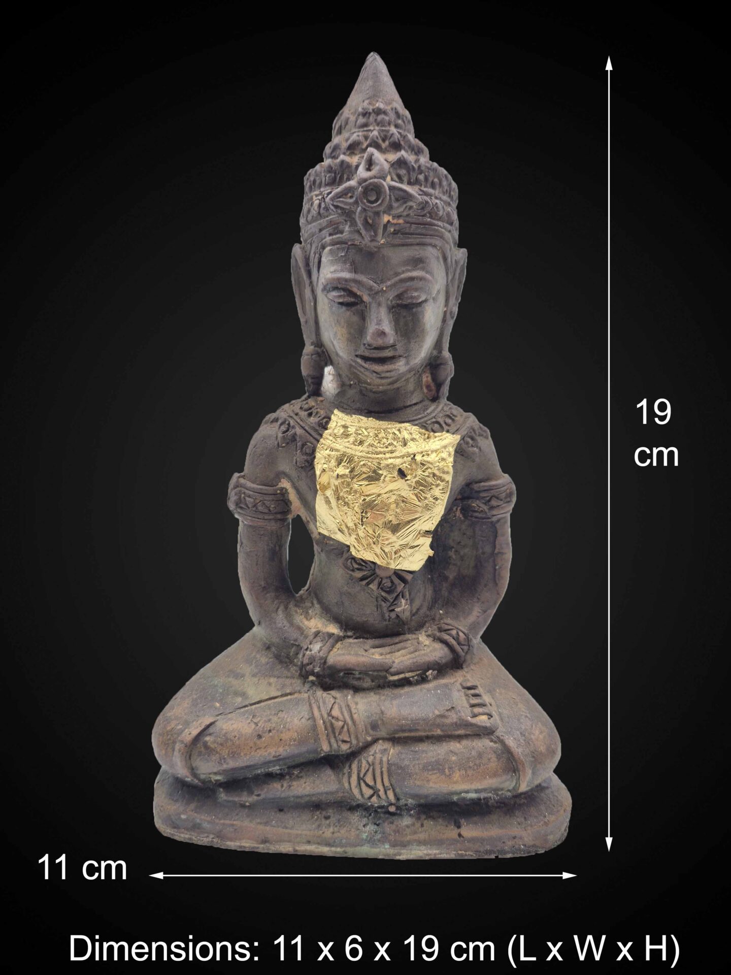 Khmer-Influenced Thai Bronze Crowned Buddha – 19 cm - Image 2