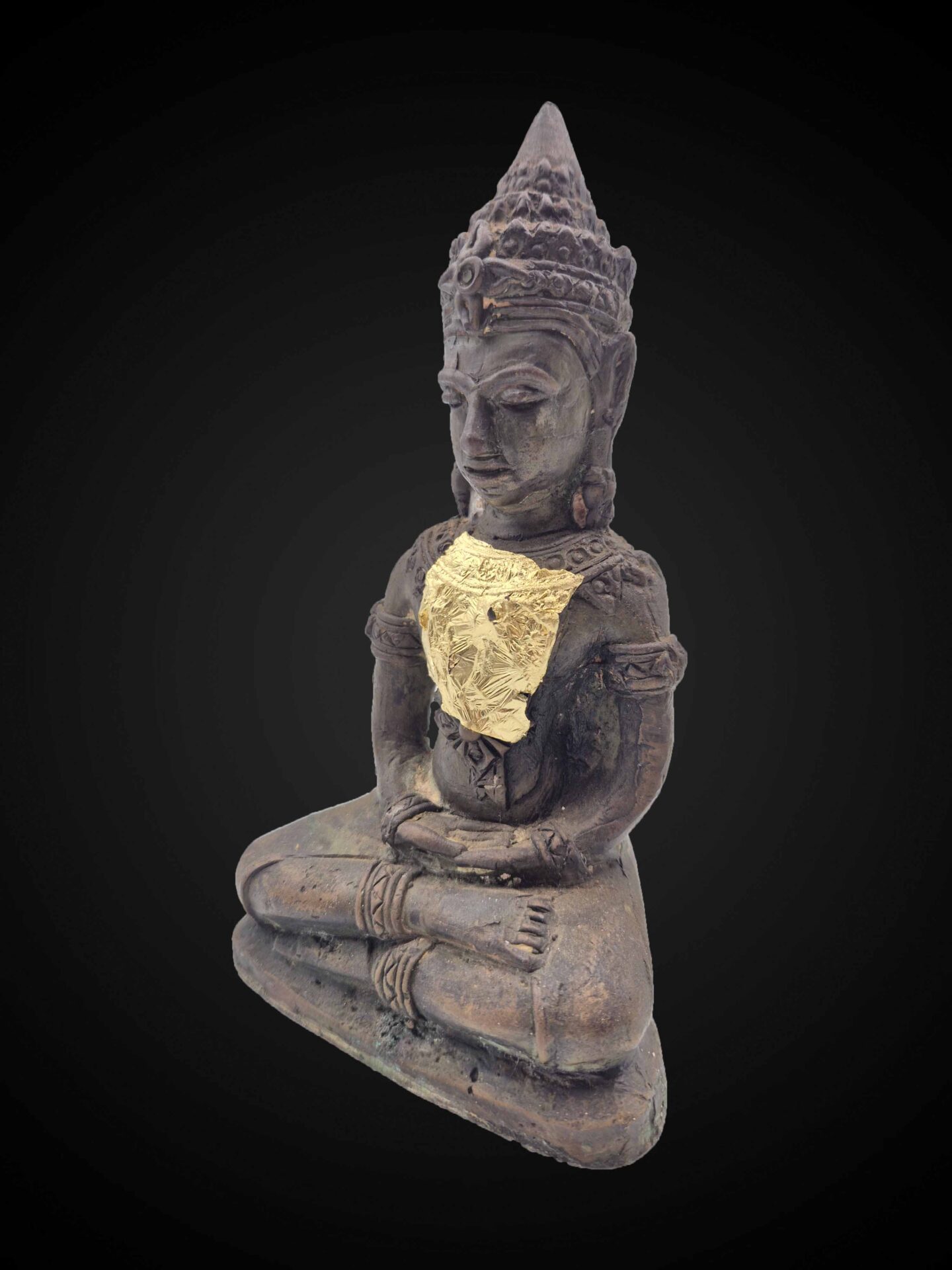 Khmer-Influenced Thai Bronze Crowned Buddha – 19 cm - Image 4