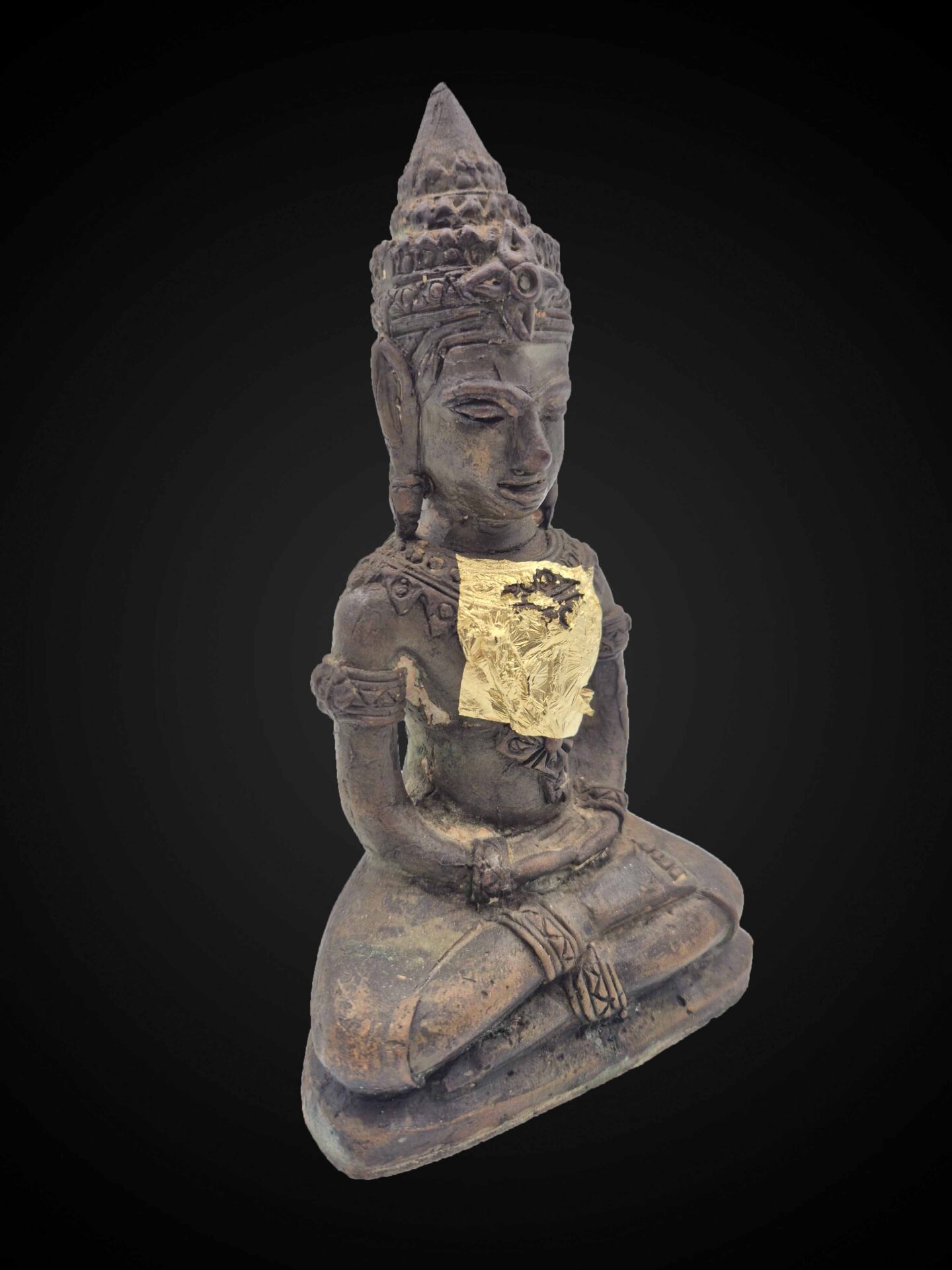 Khmer-Influenced Thai Bronze Crowned Buddha – 19 cm - Image 3