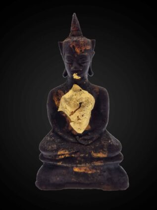 Thai Phra Ngan Statue – Old Thai Devotional Figure with Gold Leaf 15 cm