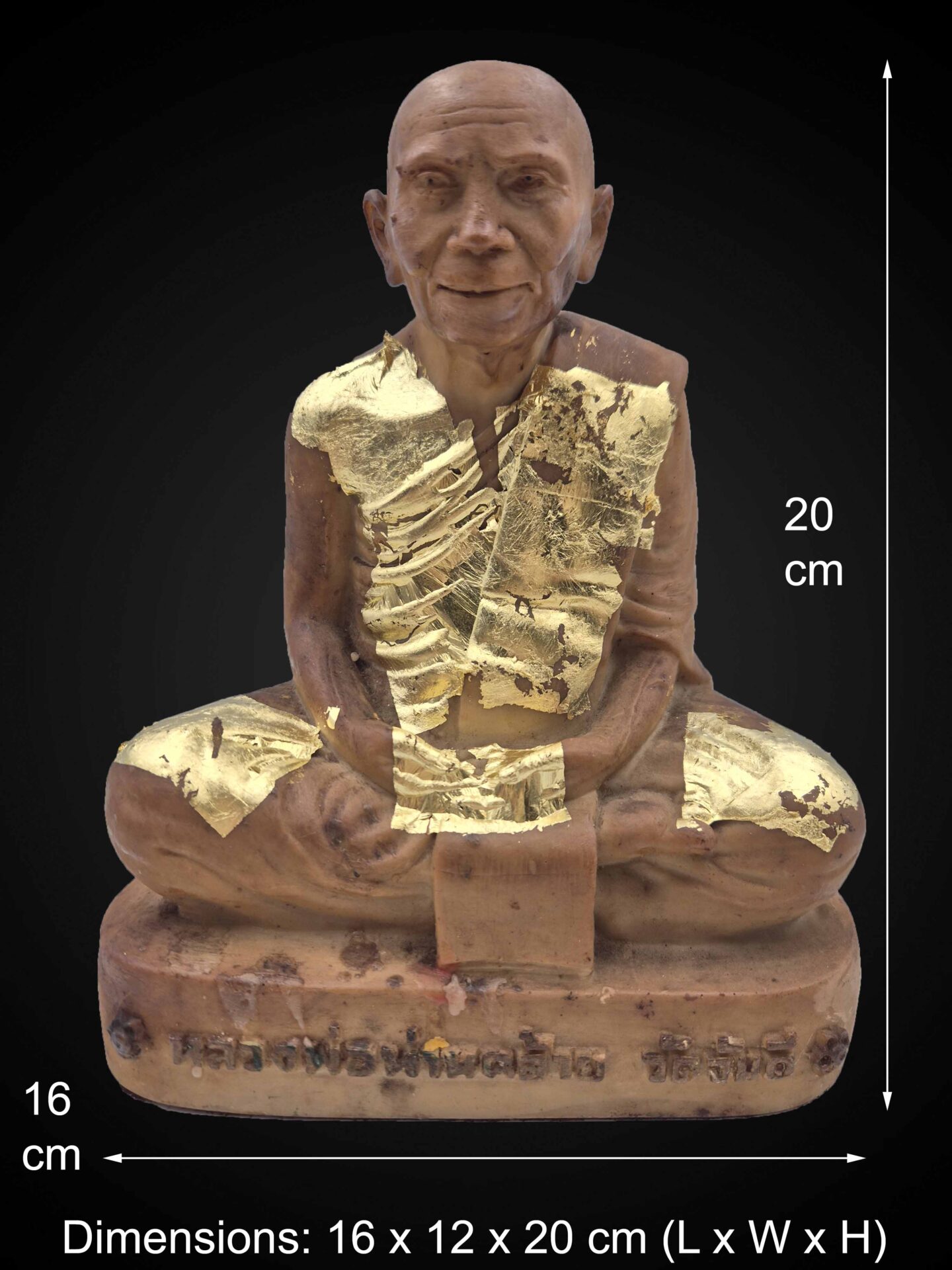 Luang Phor Kai Seated Monk Statue with Devotional Gold Leaf – 20 cm - Image 2