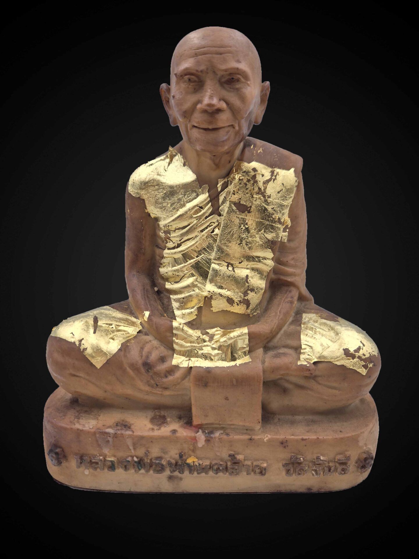 Luang Phor Kai Seated Monk Statue with Devotional Gold Leaf – 20 cm