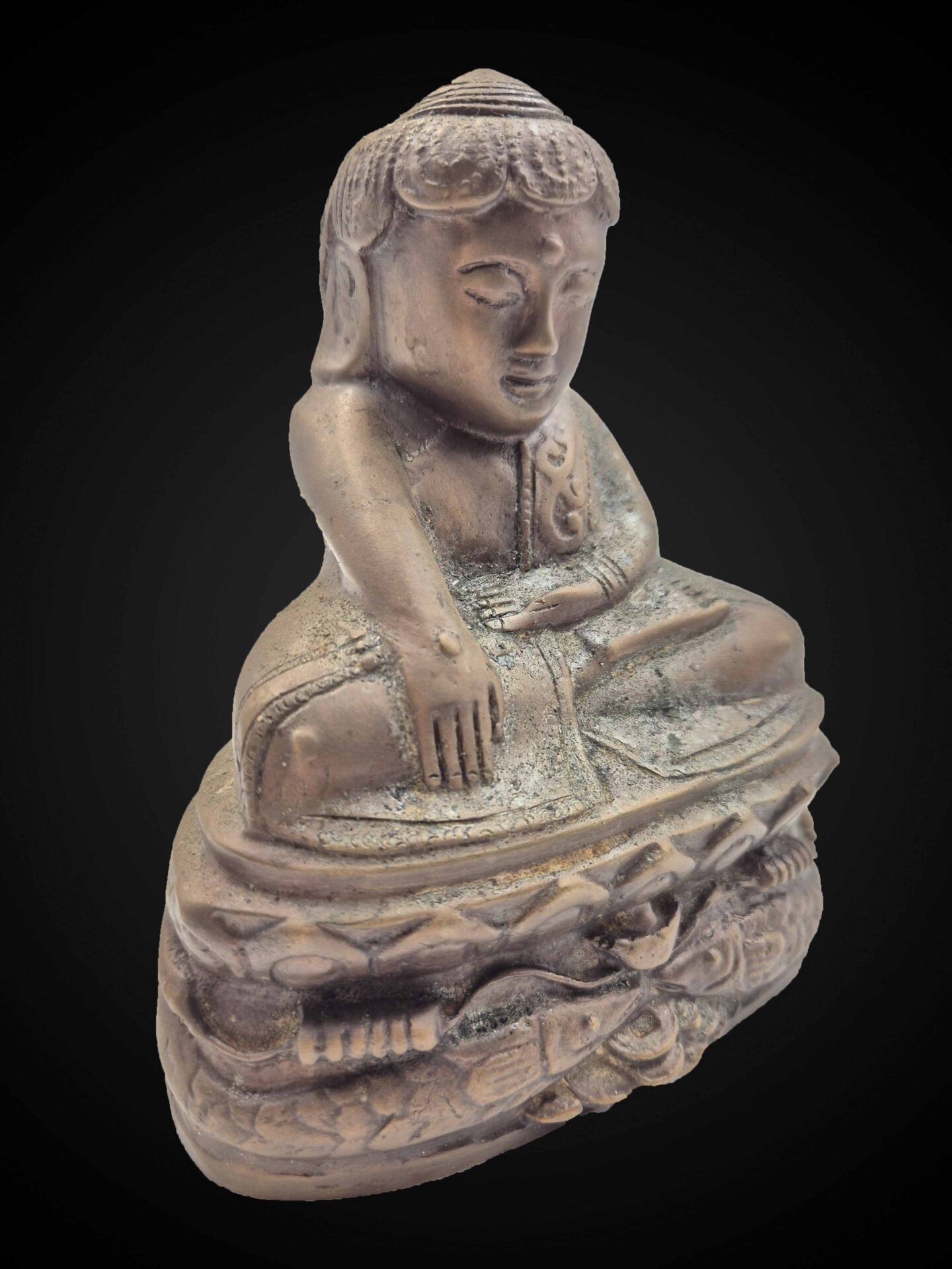 Thai Bronze Phra Upakut with Leaf Hat – 18 cm - Image 3