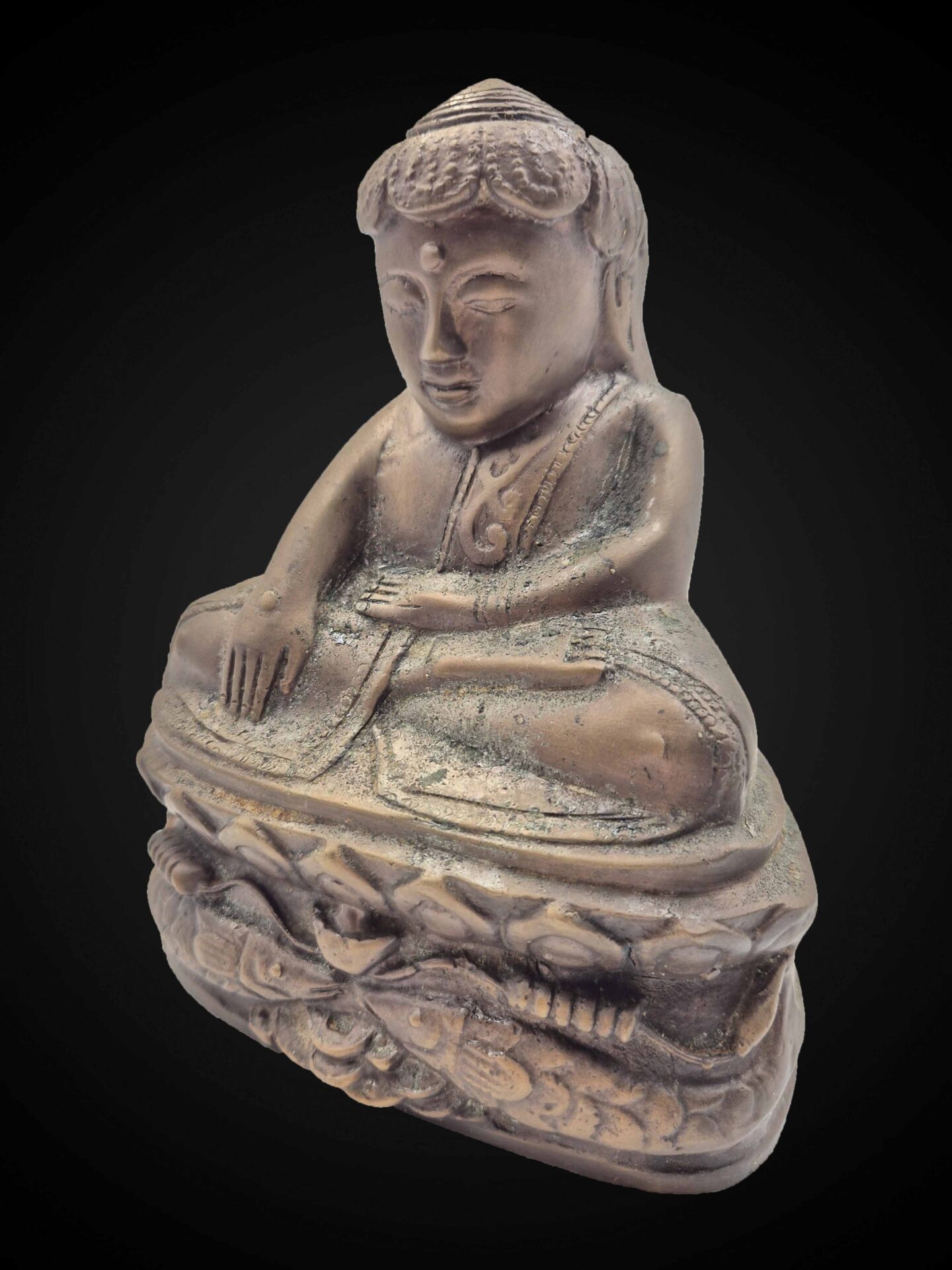 Thai Bronze Phra Upakut with Leaf Hat – 18 cm - Image 4