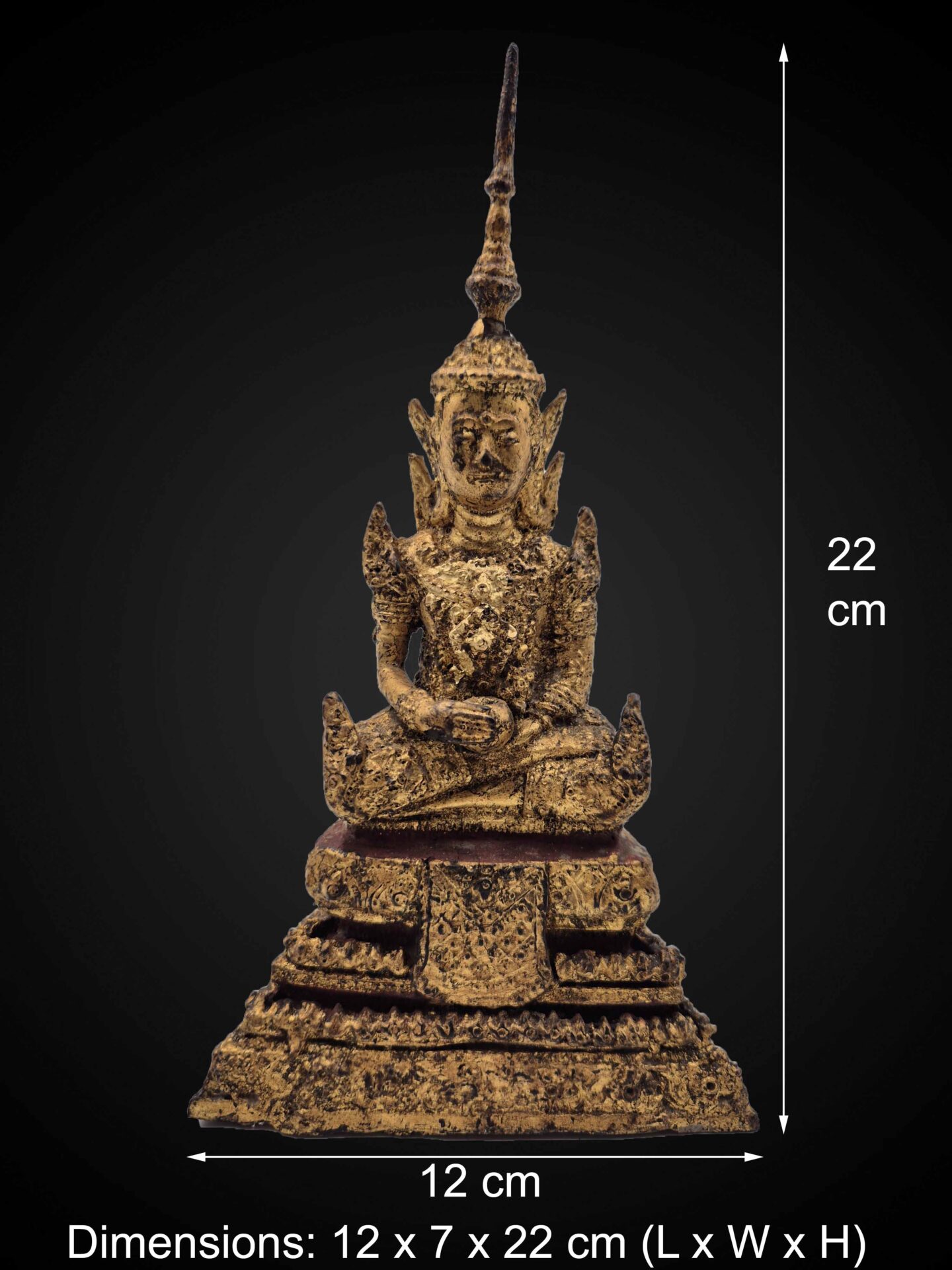 Rattanakosin Style Brass Crowned Seated Buddha – 22 cm - Image 2